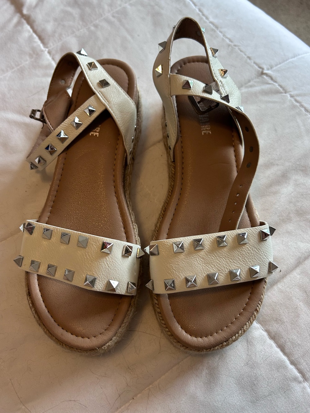 Studded Cream Women's Ankle-Strap Sandals